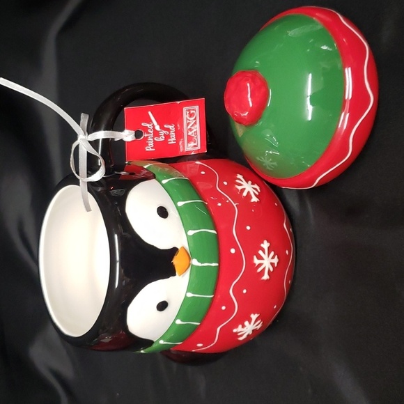 Lang NWT Handpainted Ceramic Holiday Penquin Mug - Picture 3 of 8